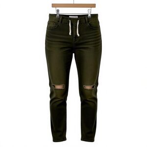 REDFOX | Women’s Olive Green Elastic Waist Ripped Pants Size Large